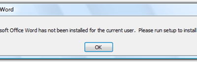has not been installed for the current user