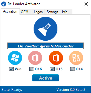 Reloader v3.0 Beta 3 - Kích hoạt Active Win 10, Win 7, Office 2016 nhanh gọn